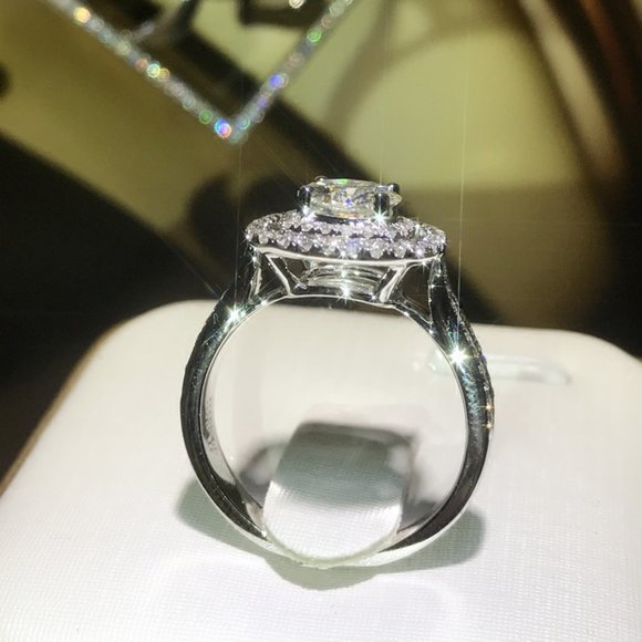 Round Zircon Double Layer Square Classic Engagement Ring for Women, L199 - Picture 6 of 11